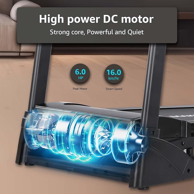 Esquema del motor de corriente continua de la cinta, con indicación de 6,0 CV de pico y 16 km/h